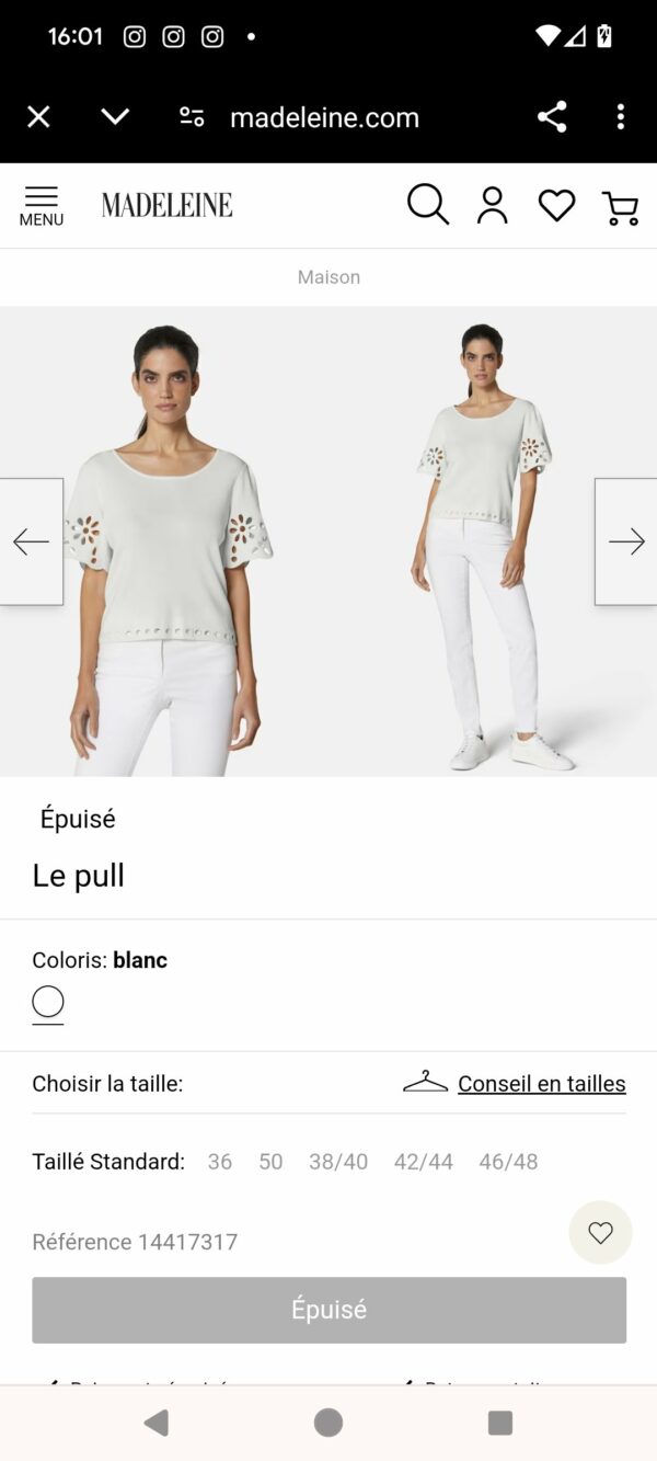 Pull blanc sans manches MADELEINE taille 42/44 – Image 3