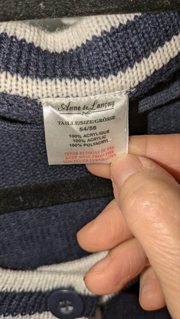 gilet marine et blanc ANNE DE LANCAY taille 54 – Image 3