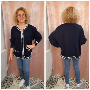 gilet marine et blanc ANNE DE LANCAY taille 54