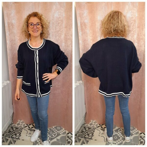 gilet marine et blanc ANNE DE LANCAY taille 54