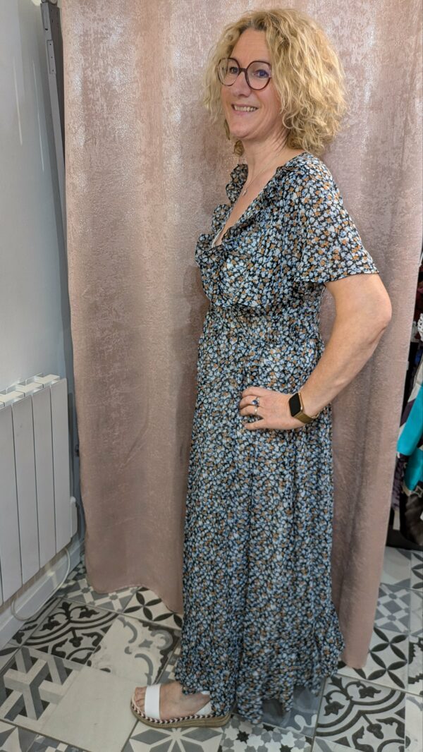 robe longue fleurie bleue taille 42 – Image 5