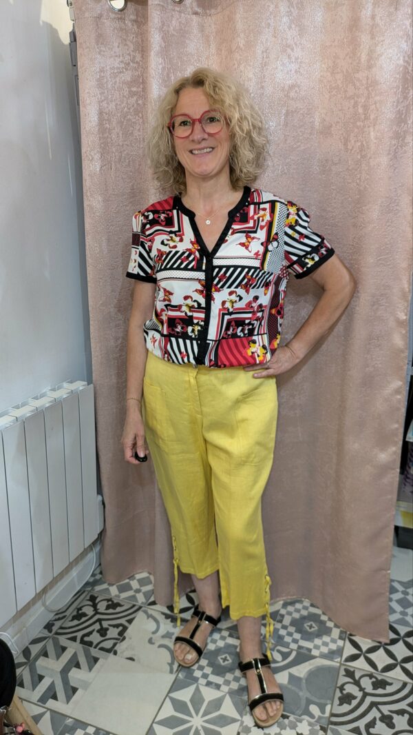 pantacourt en lin jaune MALOKA taille 44/46 – Image 5