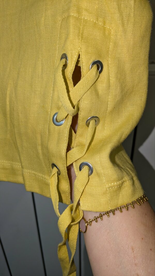 pantacourt en lin jaune MALOKA taille 44/46 – Image 7