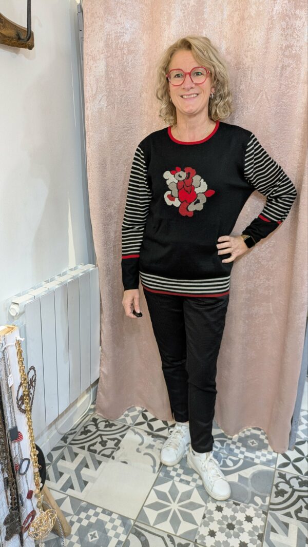 pull noir fleuri UN JOUR AILLEURS taille 44 – Image 7