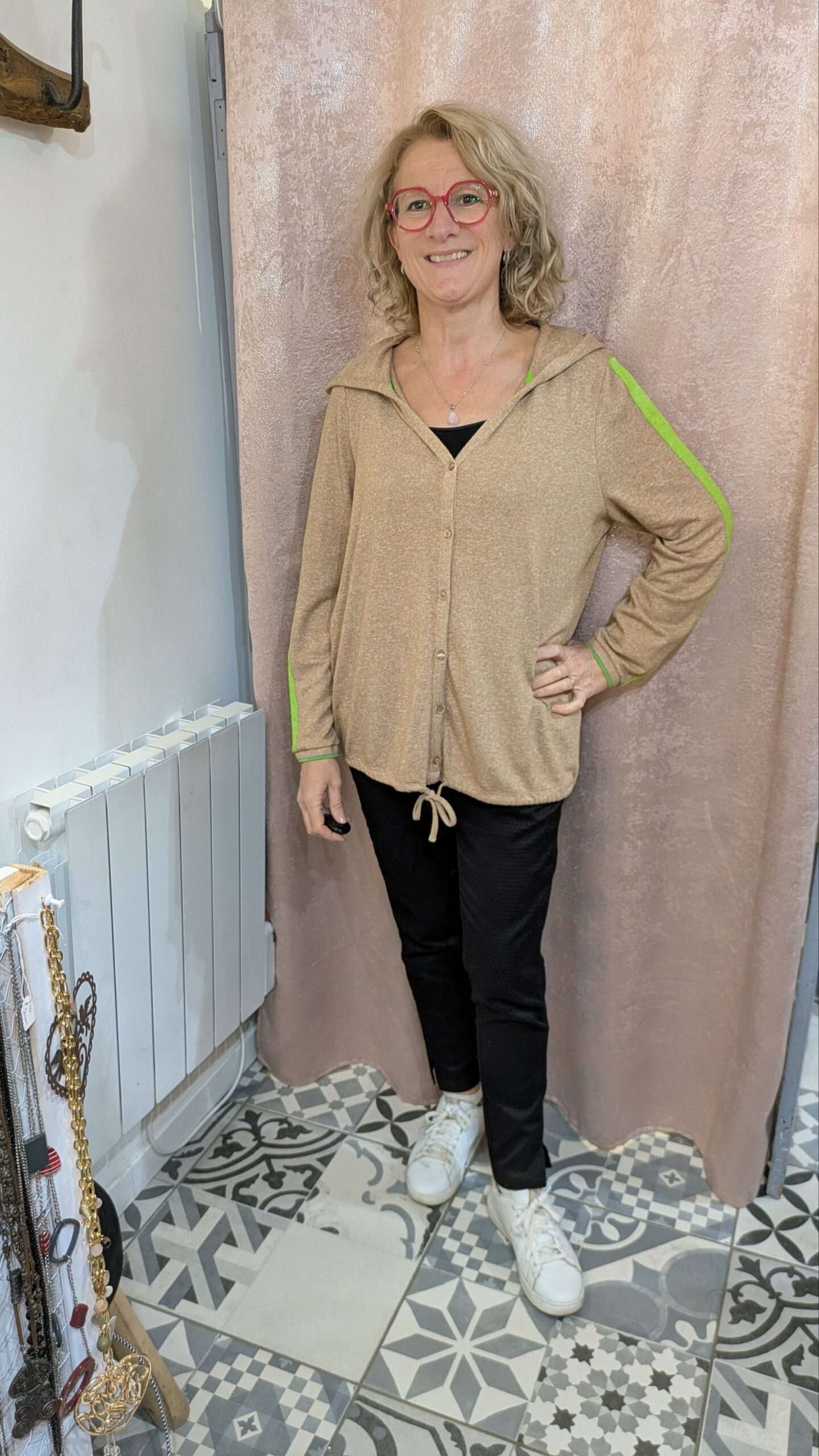 gilet à capuche beige et vert STREET ONE taille 46