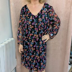 robe noire fleurie BLANCHE PORTE taille 52