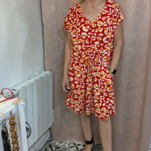Robe CHRISTY à motifs floraux rouge, blanc et jaune taille 42/44