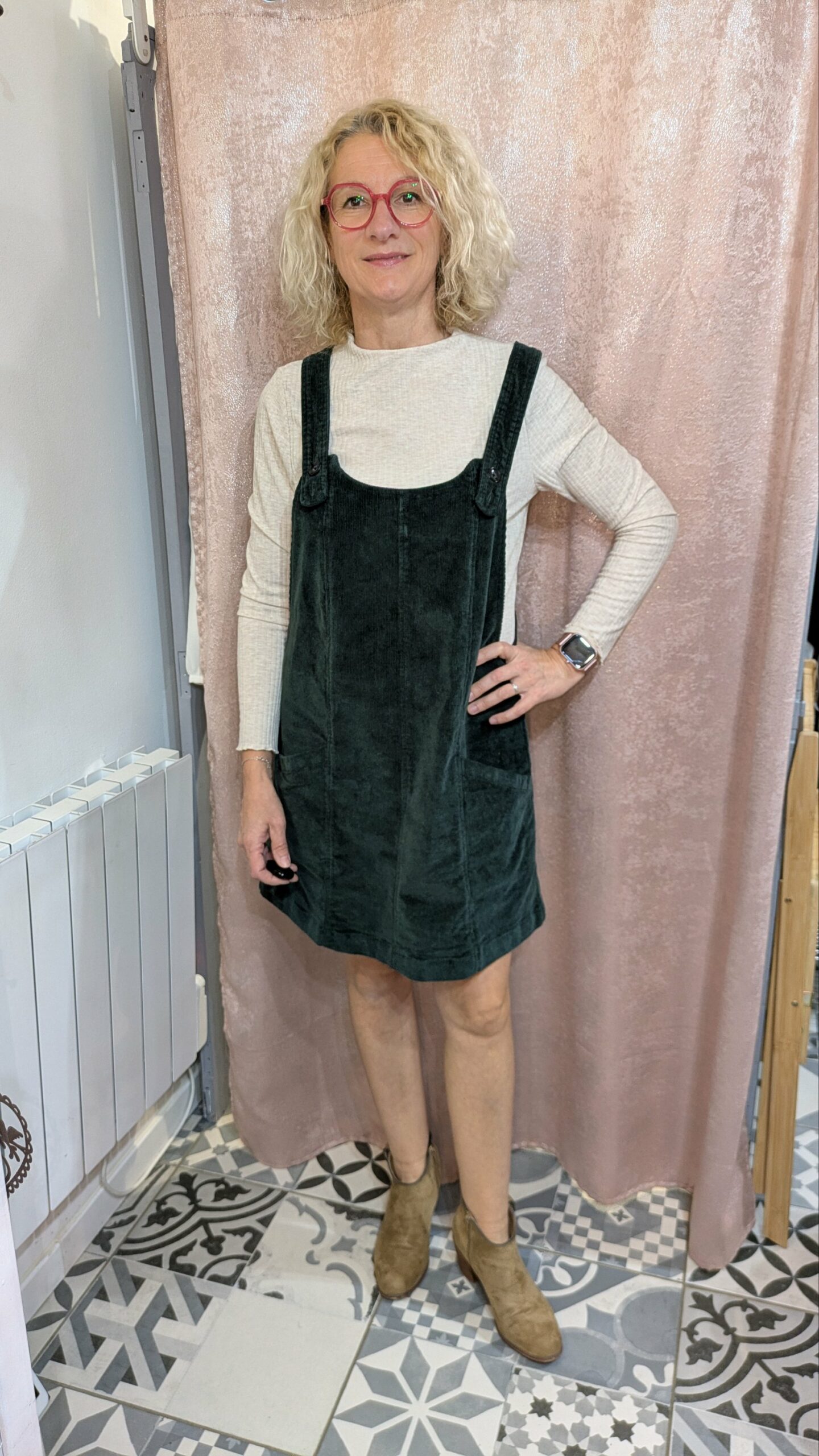 Robe chasuble en velours côtelé vert sapin Blancheporte – T44